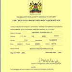 CERTIFICATE OF REGISTRATION OF A WORKPLACE